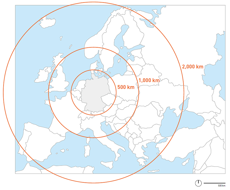 Afstand Duitsland t.o.v. Europa